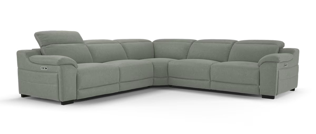 Sofology Portland Modular Fabric 3 Corner 3 Quad Power Recliner/Headrest in Lifestyle Flecked Stone