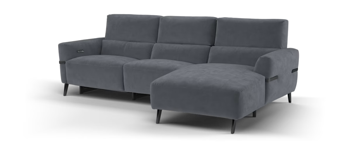 Sofology Arlington Fabric 3 Seater Chaise Power Recliner/Headrest in Lifestyle Nubuck Feel Fabric Steel Grey