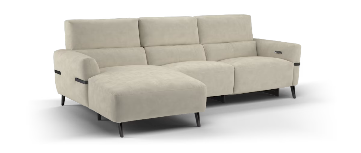 Sofology Arlington Fabric Chaise 3 Seater Power Recliner/Headrest in Lifestyle Nubuck Feel Stone