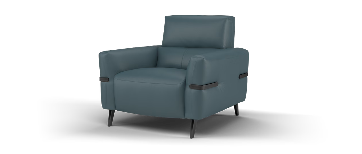 Sofology Arlington Power Recliner And Headrest Chair in Trusty Matt Leather Steel Blue