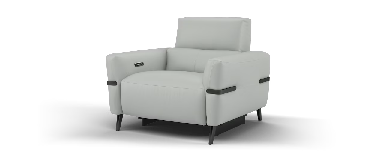 Sofology Arlington Leather Chair Power Recliner/Headrest Lumbar in Trusty Matt Light Grey