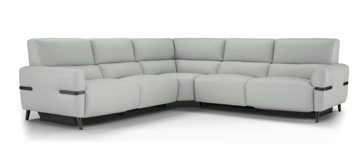 Sofology Arlington Leather 2 Corner 2 Power Recliner/Headrest Lumbar in Trusty Matt Light Grey