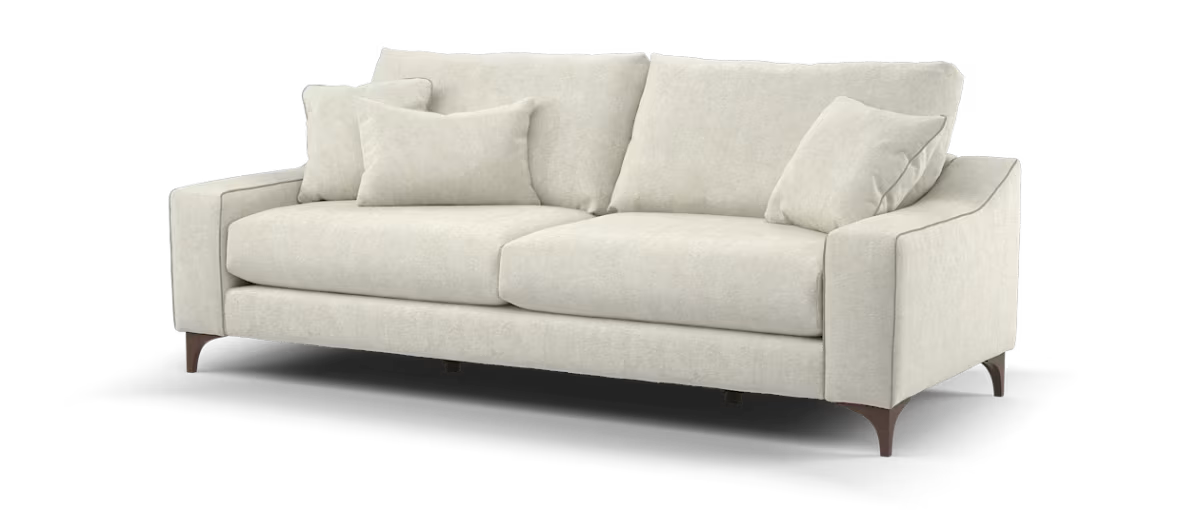 Sofology Wildwood Fabric 4 Seater in Soft Sherpa Natural Contrast Piping