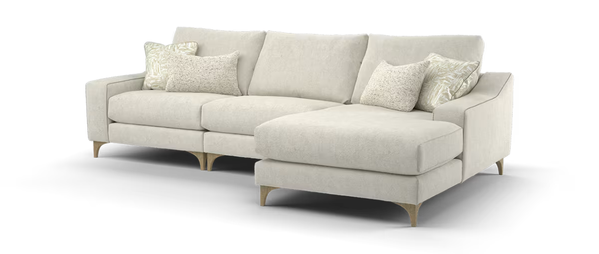 Sofology Wildwood Fabric 4 Seater Chaise in Soft Sherpa Natural Contrast Piping Mix