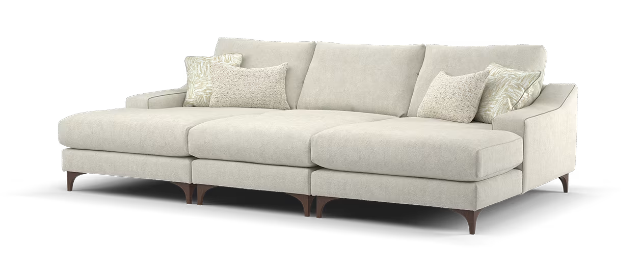 Sofology Wildwood Fabric 4 Seater Double Chaise with Footstool in Soft Sherpa Natural Contrast Piping Mix