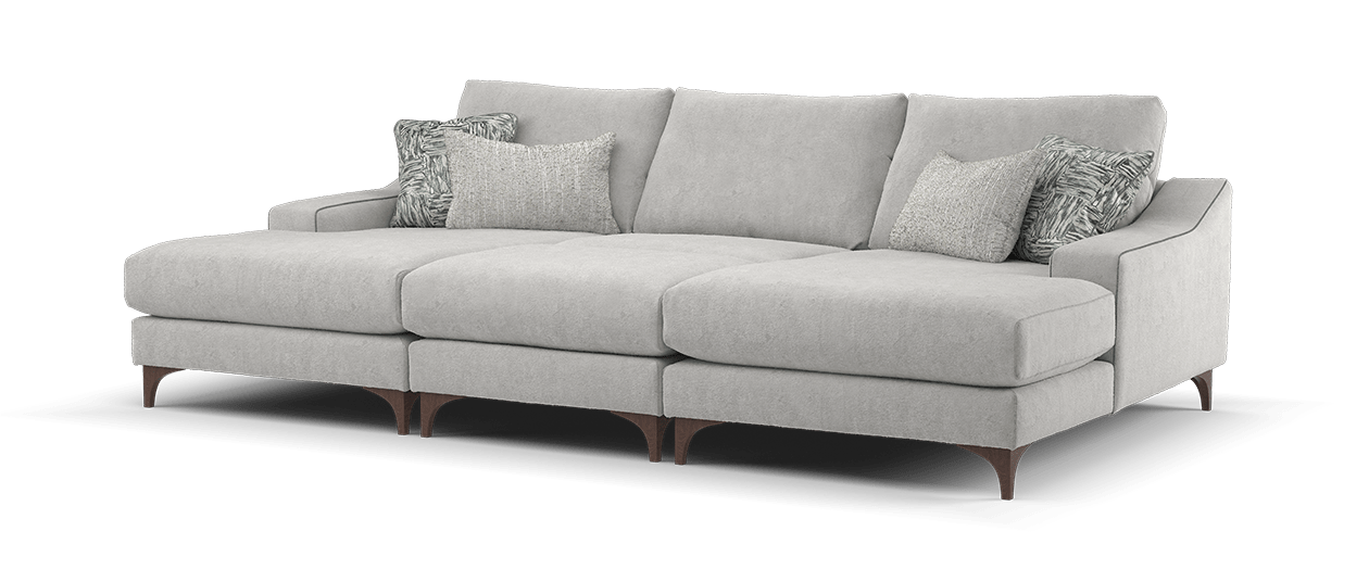 Sofology Wildwood Fabric 4 Seater in Soft Sherpa Silver Contrast piping mix