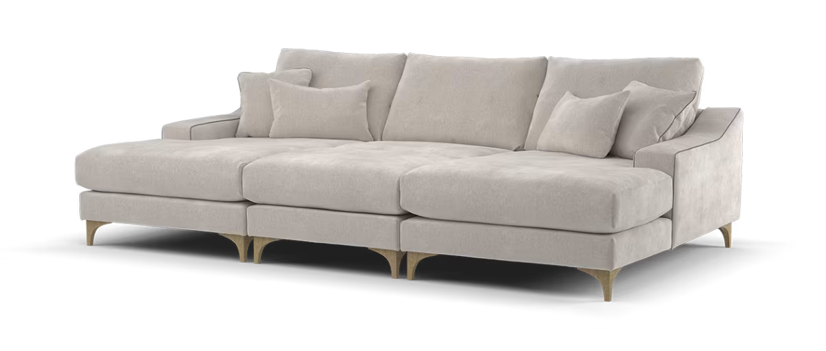 Sofology Wildwood Fabric 4 Seater Double Chaise with Footstool in Vintage Chenille Pebble Contrast Piping