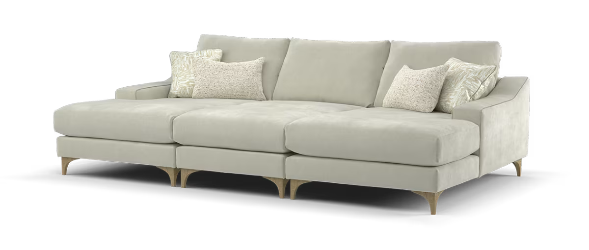 Sofology Wildwood Fabric 4 Seater Double Chaise with Footstool in Vintage Chenille Natural Contrast Piping Mix