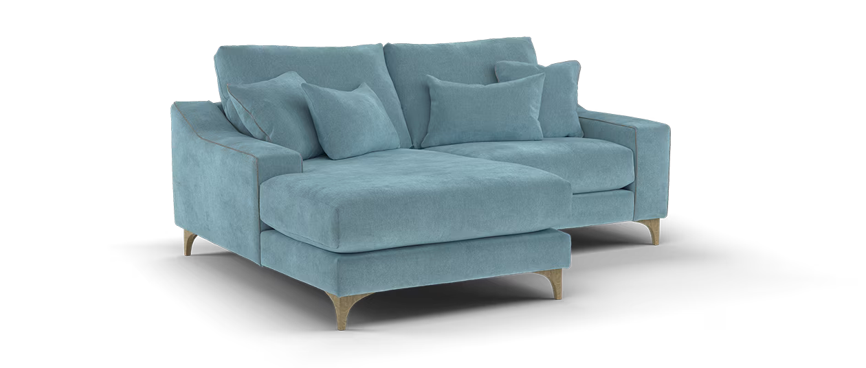 Sofology Wildwood Chaise 3 Seater in Vintage Chenille Denim Contrast Piping
