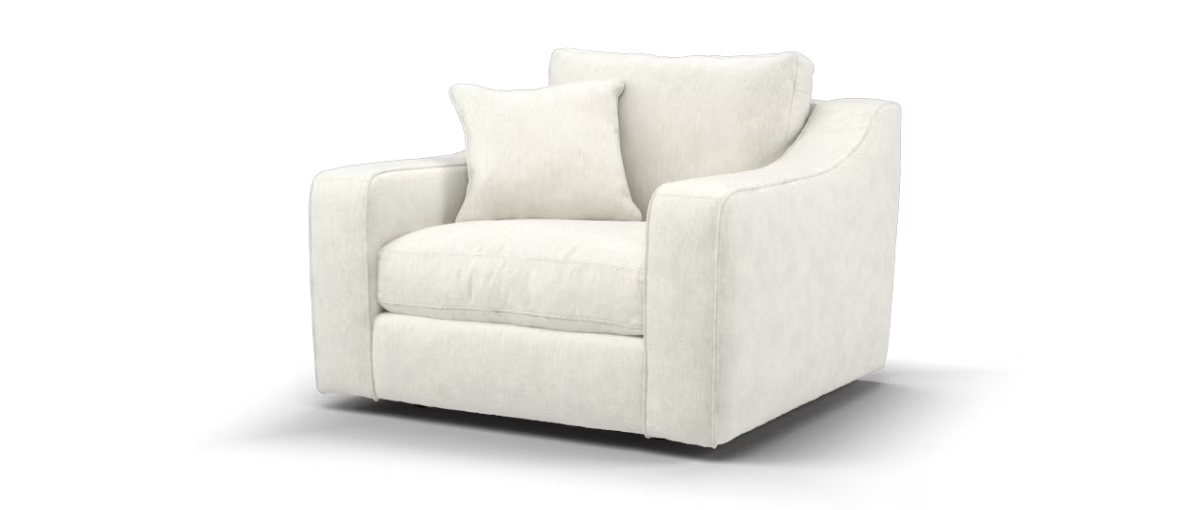 Sofology Bellagio Accent Chair Reversible Feather Flex Seat in Chunky Luxe Chenille Snow