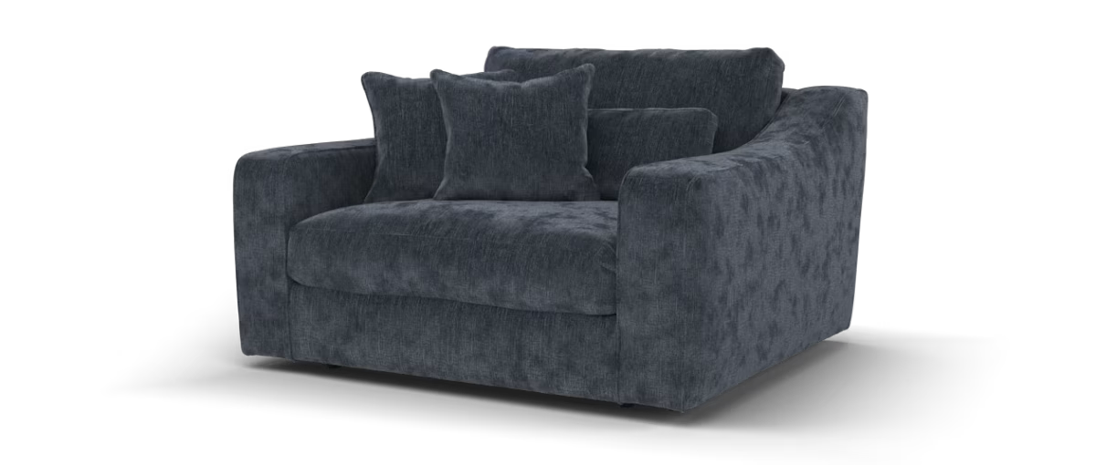 Sofology Bellagio Fabric Loveseat Reversible Feather Flex Seats in Chunky Luxe Chenille Ink Mix