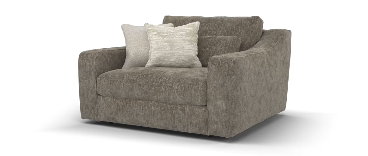 Sofology Bellagio Fabric Loveseat Reversible Feather Flex Interior in Chunky Luxe Chenille Fennel Mix