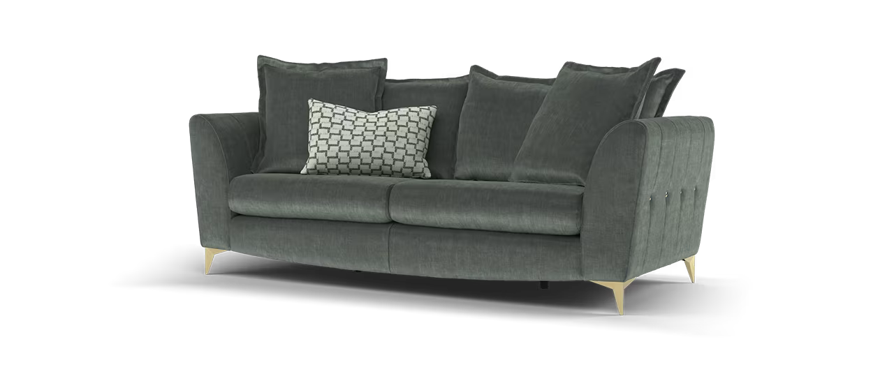 Sofology Luella Fabric 3 Seater Gold Buttons in Luxe Chenille Alpine Green Mix