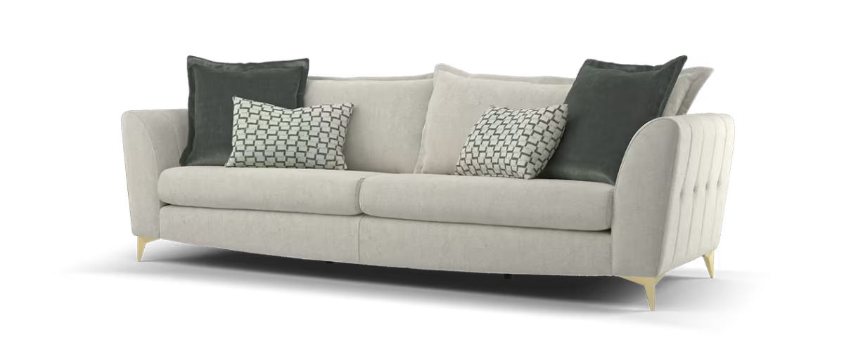 Sofology Luella Fabric Grande Sofa Gold Buttons in Soft Sherpa Natural Mix