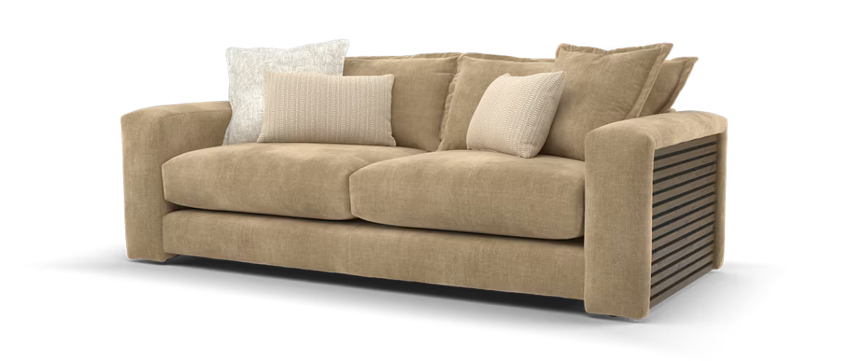 Sofology Cove Fabric 3 Seater Dark Wood Panel in Soft Chenille Caramel Mix