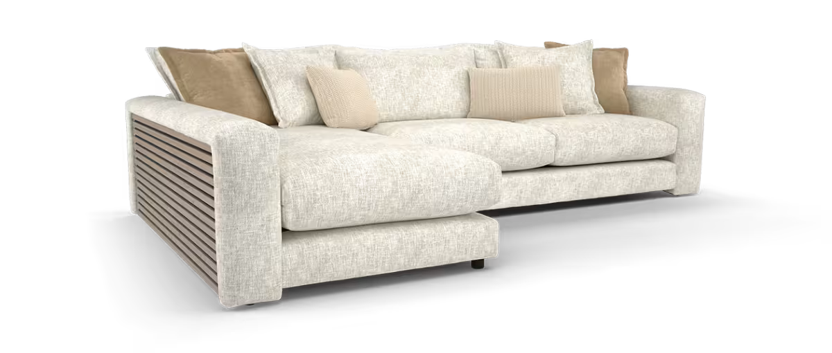 Sofology Cove Fabric Chaise Grande Light Wood Panel Artisan Chenille Ecru Mix