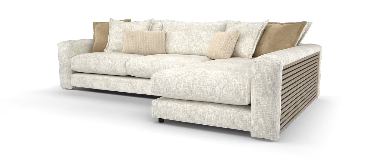 Sofology Cove Fabric Grande Chaise Light Wood Panel in Artisan Chenille Ecru Mix