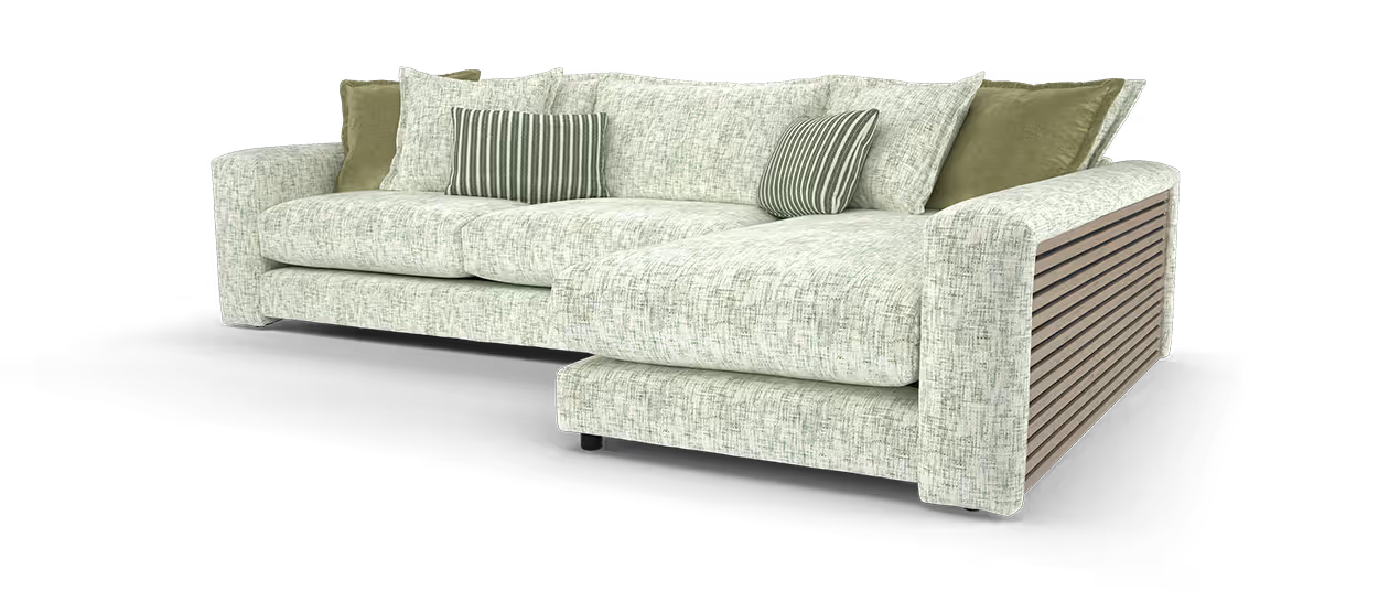 Sofology Cove Fabric Grande Chaise Light Wood Panel in Artisan Chenille Green Mix