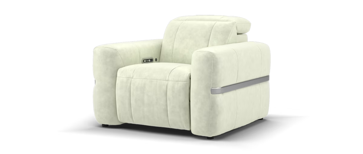 Sofology Fabric Chair Power Recliner/Headrest Heated Seat in Lifestyle Flecked Ivory
