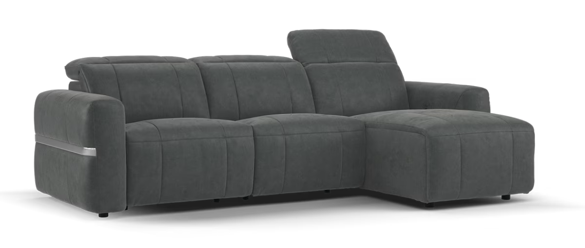 Sofology Lumiere Fabric 4 Seater Chaise Power Recliner/Headrest in Lifestyle Flecked Charcoal