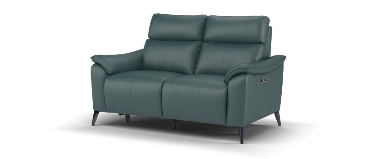 Sofology Arlo Leather 2 Seater Power Recliner/Headrest in Trusty Embossed Peacock