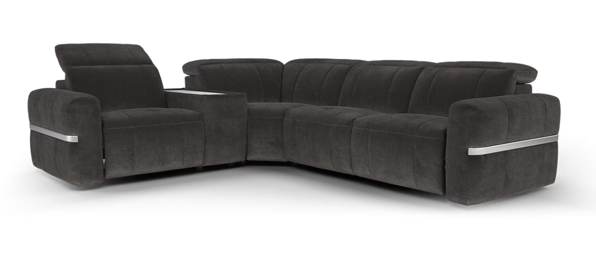 Sofology Lumiere Fabric 1.5 Console Corner 3 Power Recliner/Headrest in Relaxed Chenille Raisin