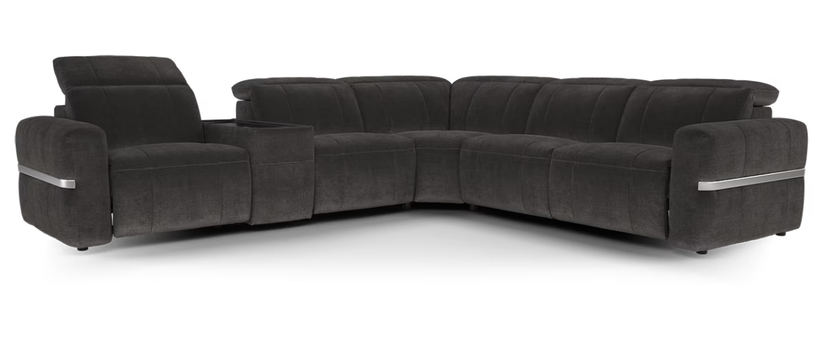 Sofology Lumiere Fabric 3 Console Corner 3 Power Recliner/Headrest in Relaxed Chenille Raisin