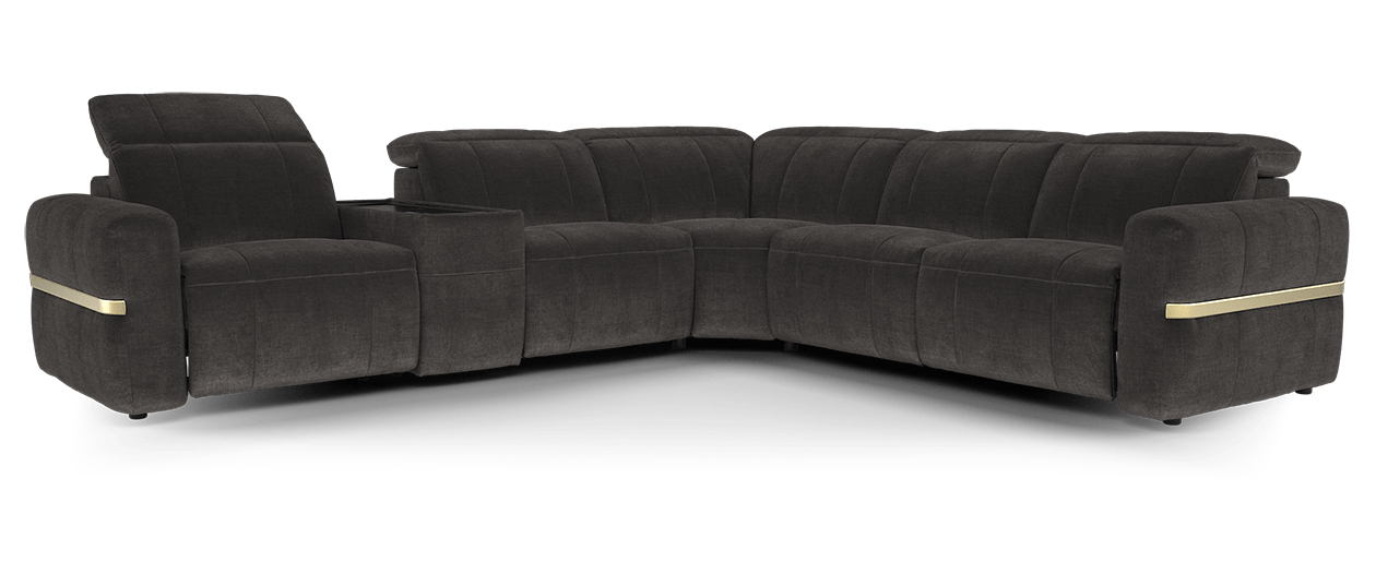 Sofology Lumiere Fabric 3 Console Corner 3 Power Recliner/Headrest in Relaxed Chenille Raisin