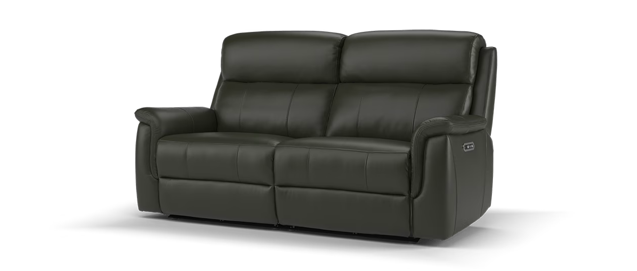 Sofology Bradie 2.5 Seater Power Recliner/Headrest in Trusty Embossed Leather Dark Olive