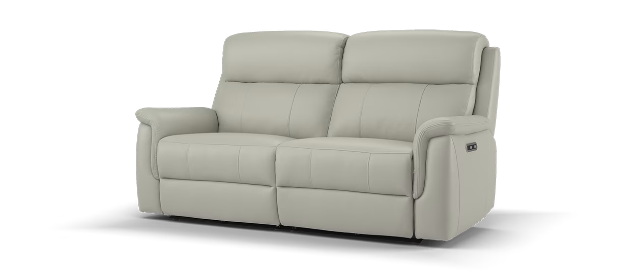 Sofology Bradie Leather 2.5 Seater Power Recliner/Headrest in Trusty Embossed Light Grey