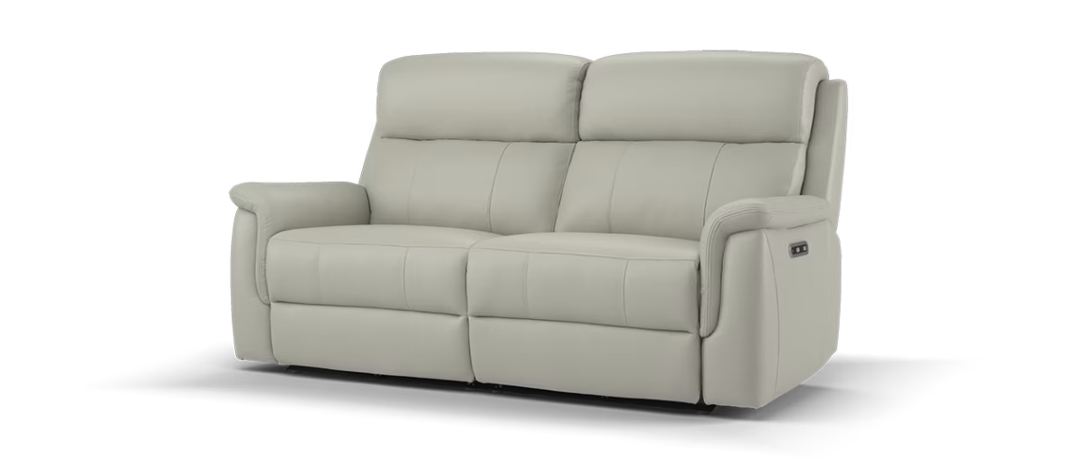 Sofology Bradie Leather 2.5 Seater Power Recliner in Trusty Embossed Light Grey
