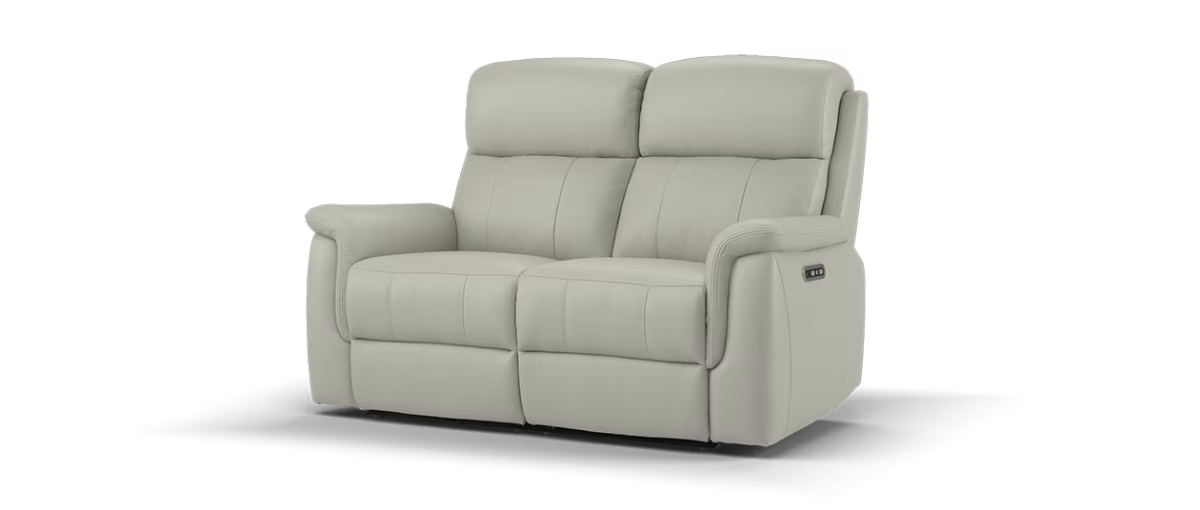Sofology Bradie Leather 2 Seater Power Recliner/Headrest in Trusty Embossed Light Grey