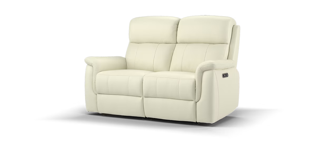 Sofology Bradie Leather 2 Seater Power Recliner/Headrest in Trusty Embossed Bone China