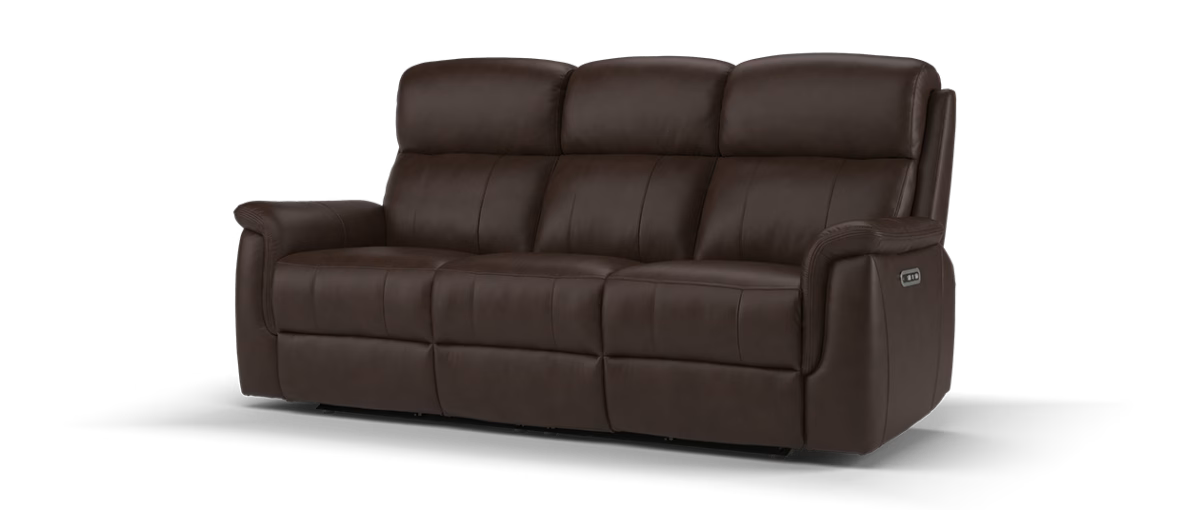 Sofology Bradie Leather 3 Seater Power Recliner/Headrest in Trusty Embossed Chestnut
