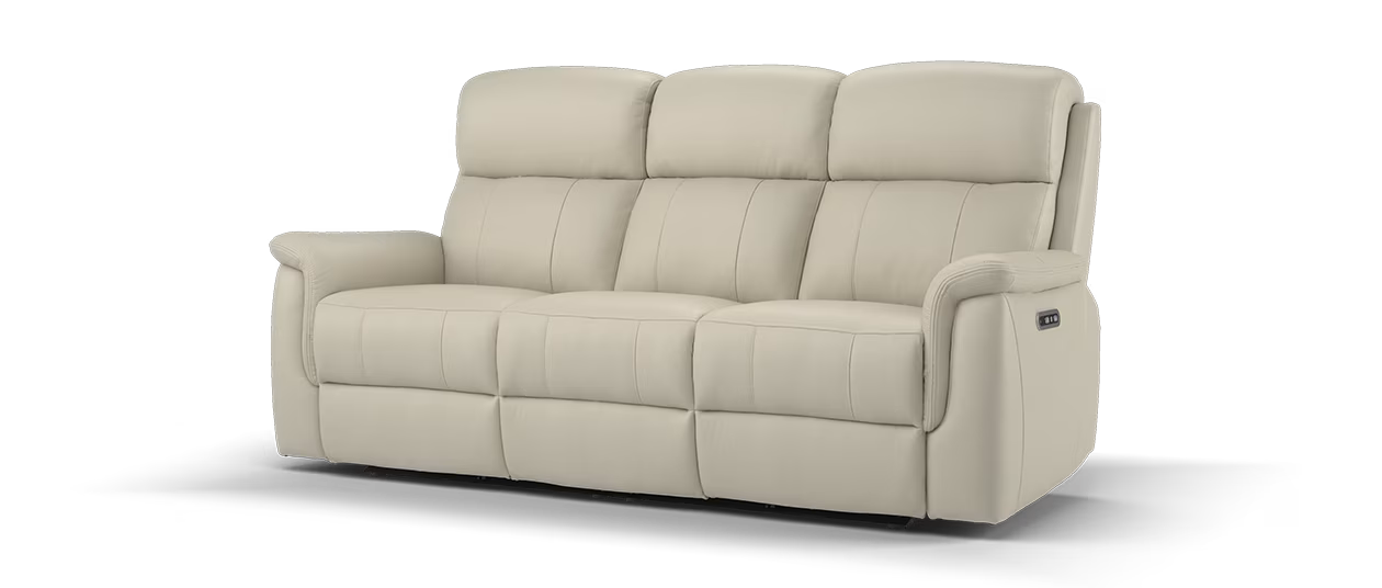 Sofology Bradie Leather 3 Seater Power Recliner/Headrest in Trusty Embossed Stone