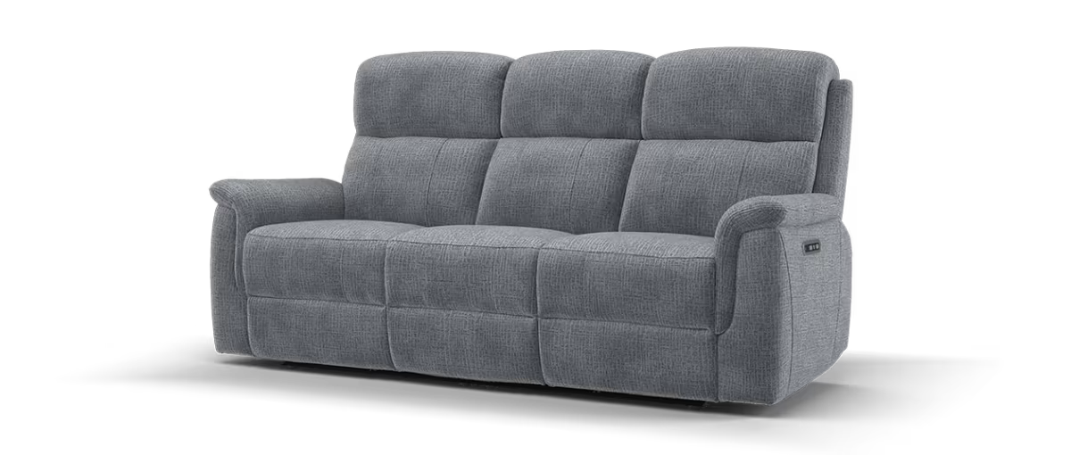 Sofology Bradie Fabric 3 Seater Power Recliner/Headrest in Woven Chenille Grey