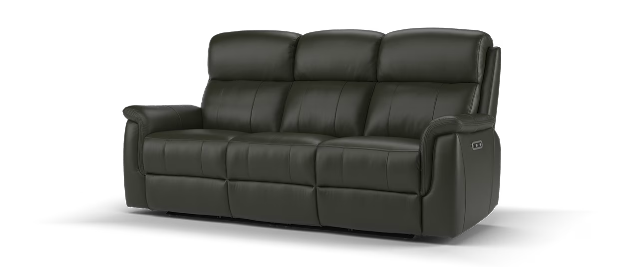 Sofology Bradie Leather 3 Seater Power Recliner/Headrest in Trusty Embossed Dark Olive