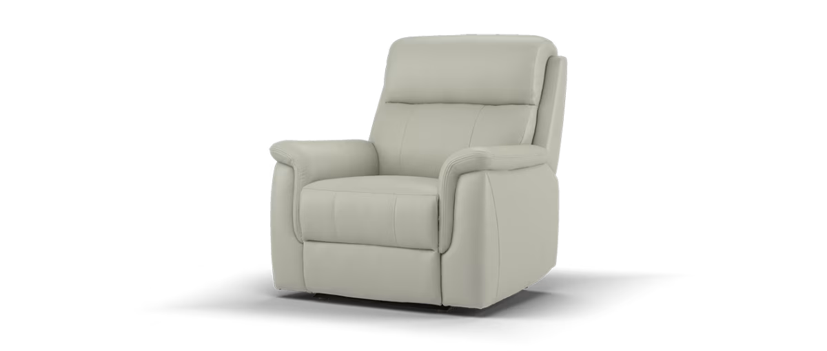 Sofology Bradie Leather Chair Power Recliner/Headrest in Trusty Embossed Light Grey