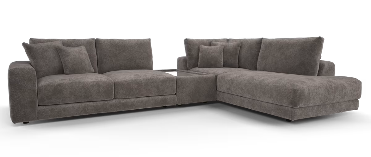 Sofology Amalfi Fabric 2 Console Corner 1 Chaise in Cosy Chenille Mole