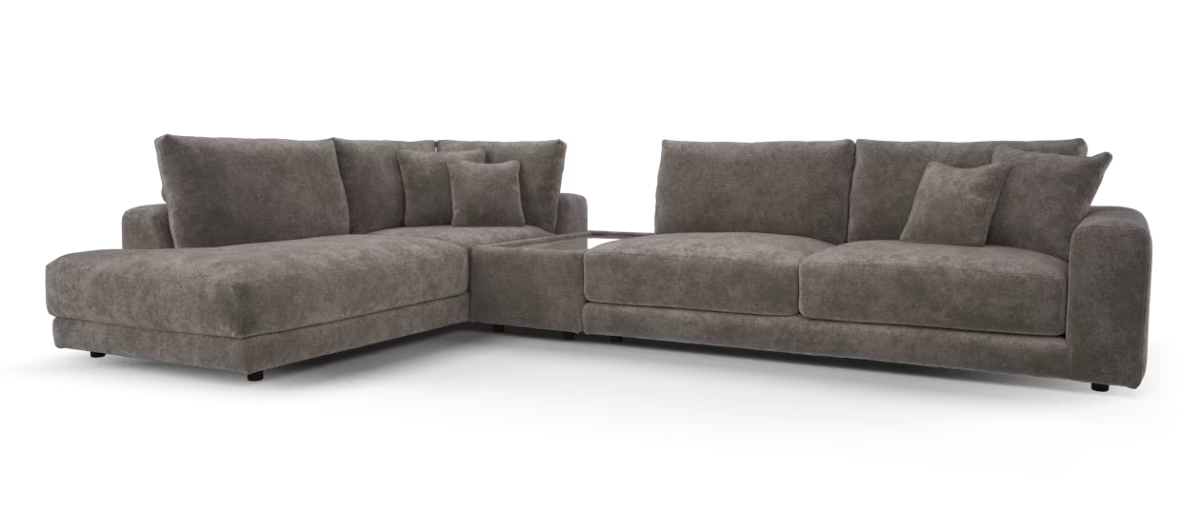 Sofology Amalfi Fabric Chaise 1 Corner Console 3 in Cosy Chenille Mole