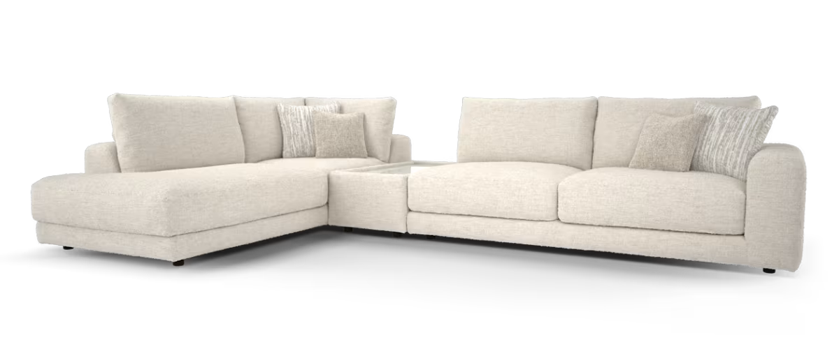 Sofology Amalfi Fabric Chaise 1 Corner Console 3 in Micro Flecked Boucle Natural Mix