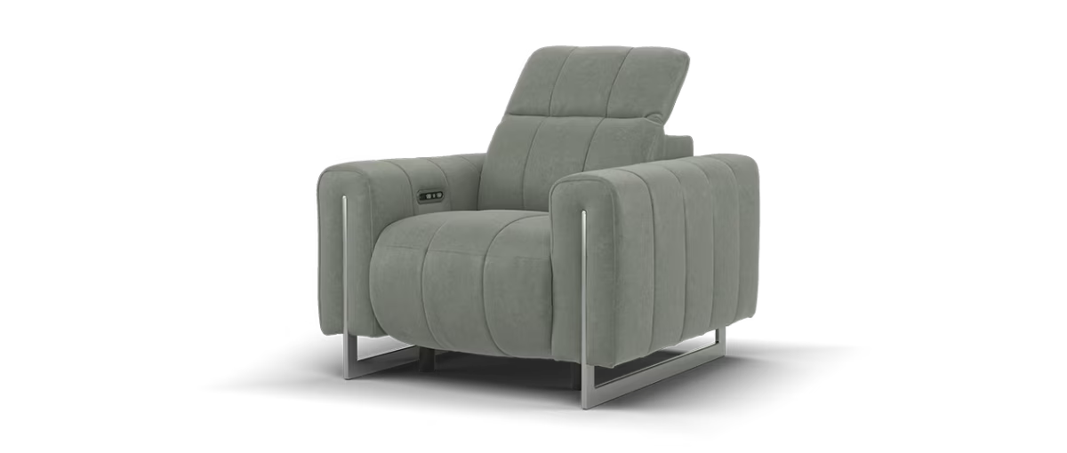 Sofology Paramount Fabric Chair Power Recliner/Headrest in Lifestyle Flecked Stone