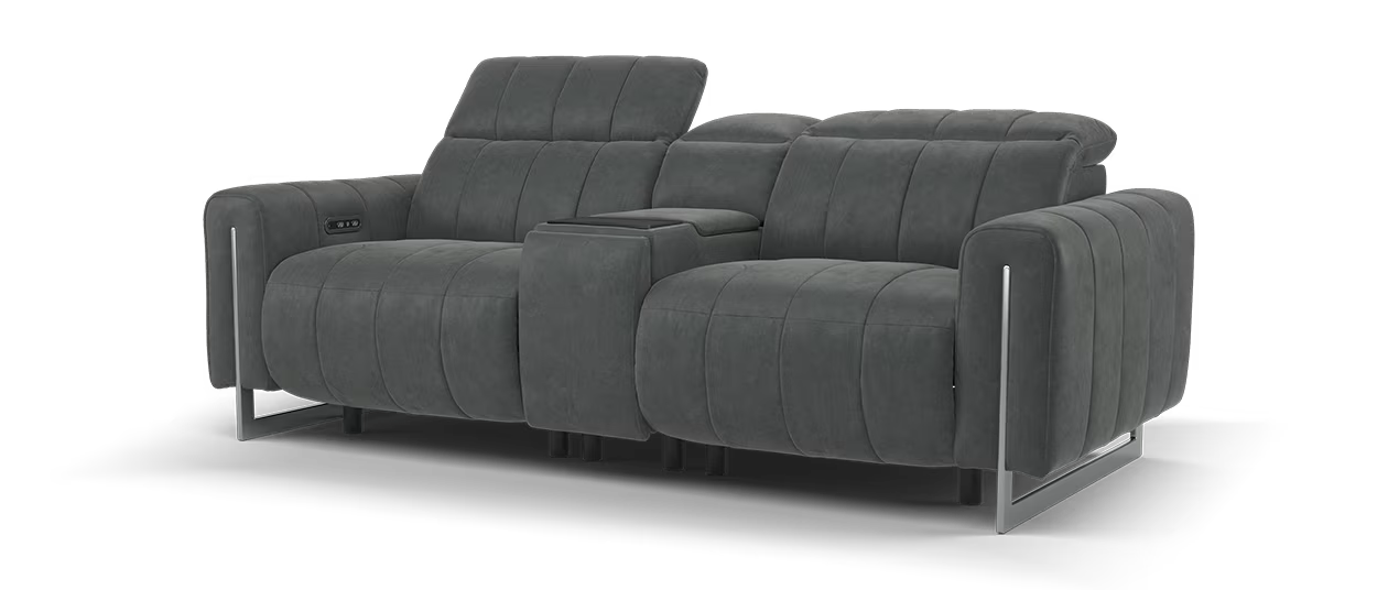 Sofology Paramount Fabric 2.5 Seater Console Power Recliner/Headrest Heated Seats Speakers in Lifestyle Flecked Charcoal