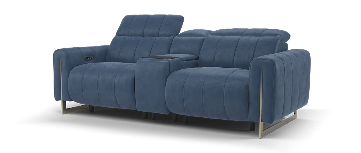 Sofology Paramount Fabric 2.5 Seater Console Power Recliner/Headrest Heated Seats Speakers in Lifestyle Flecked Navy