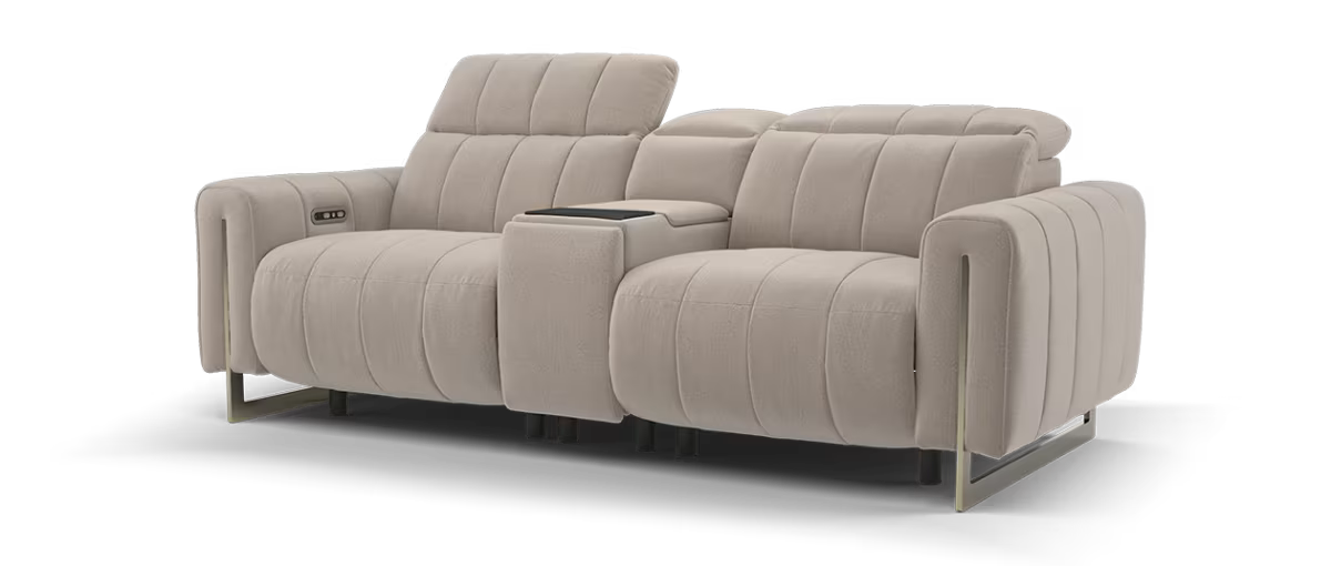 Sofology Paramount Fabric 2.5 Seater Console Power Recliner/Headrest Speakers in Lifestyle Flecked Nutmeg