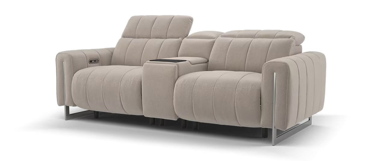Sofology Paramount Fabric 2.5 Seater Console Power Recliner/Headrest Heated Seat Speakers in Lifestyle Nubuck Feel Stone