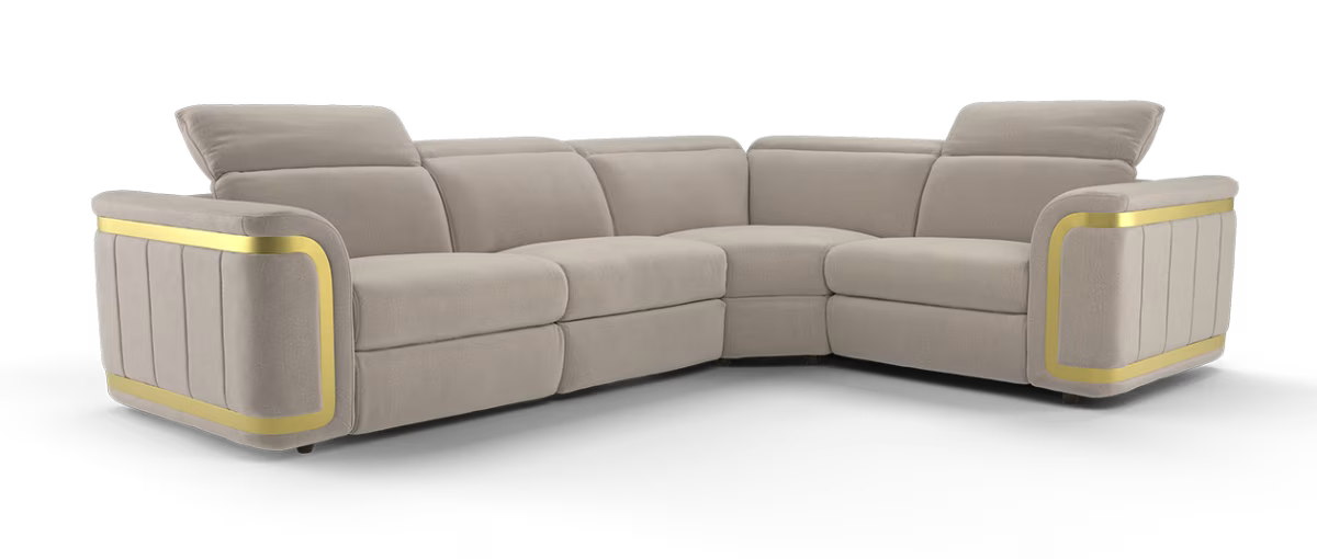 Sofology Plaza Fabric 3 Corner 1.5 Power Recliner/Headrest Heated Seats in Lifestyle Flecked Nutmeg