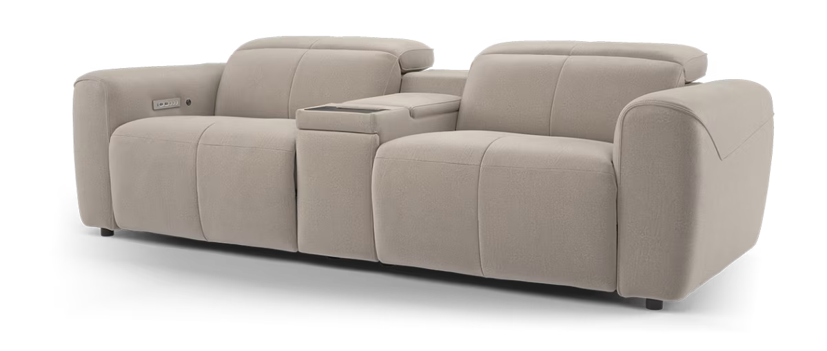 Sofology Riviera Fabric 2.5 Seater Console Power Recliner/Headrest Heated Seats in Lifestyle Flecked Nutmeg