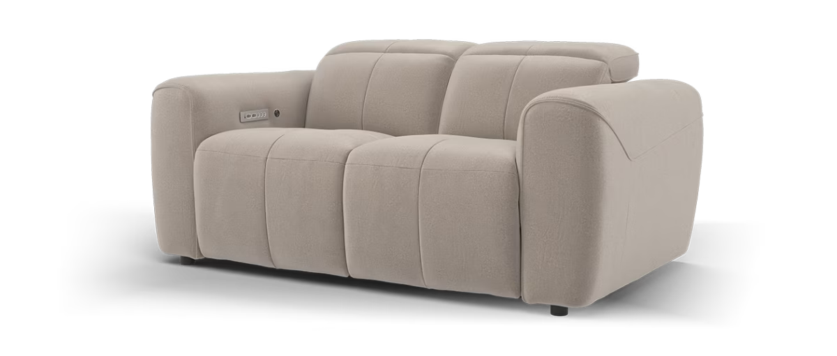 Sofology Riviera Fabric 2 Seater Power Recliner/Headrest Heated Seats in Lifestyle Flecked Nutmeg