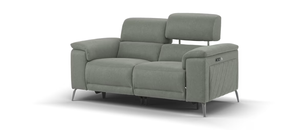 Sofology Fratelli Fabric 2 Seater Power Recliner/Headrest in Lifestyle Flecked Stone